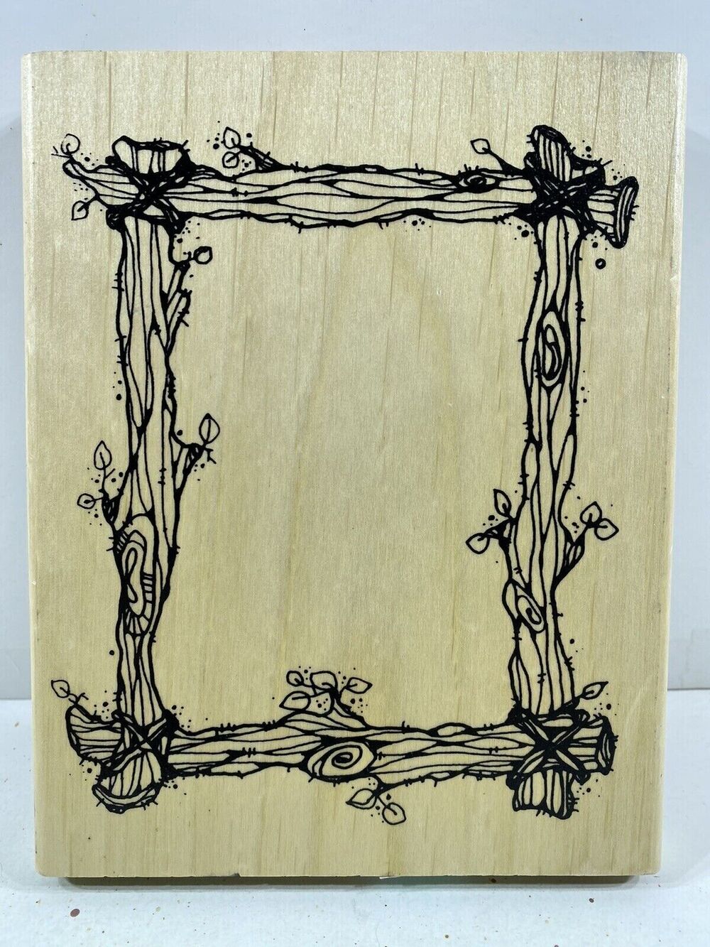 DJ Inkers Wood Log Frame Large Wood Stamp S08 New 6 1/4”x5”